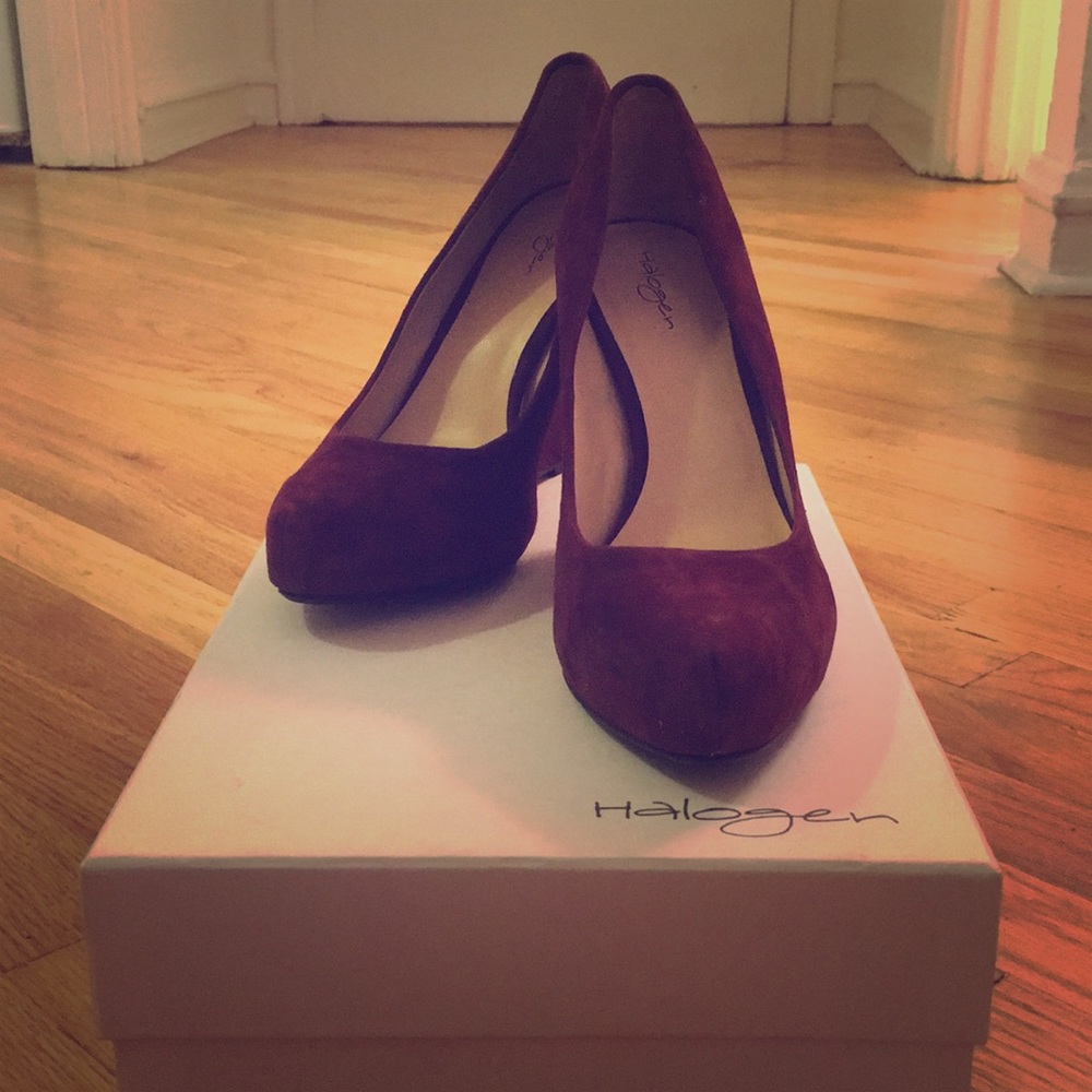Burgundy Suede Halogen Wedge
